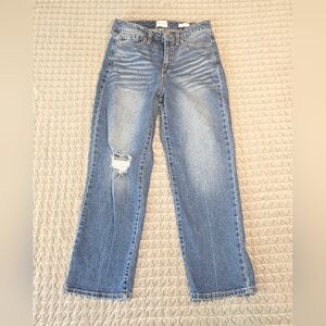 Frayed Women’s Size 29 High Rise Straight Jeans Medium Wash Distressed Cropped